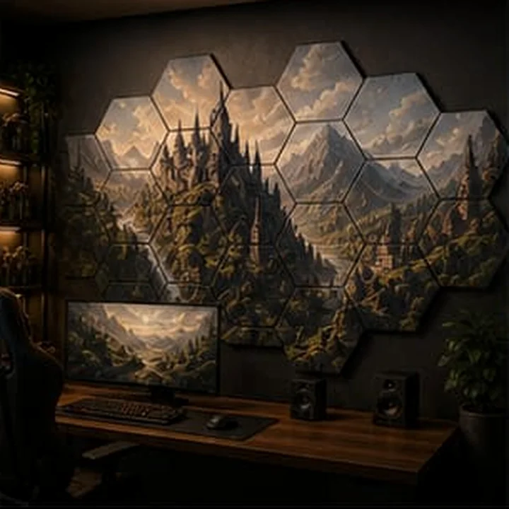 Dark fantasy hexagon panel wall