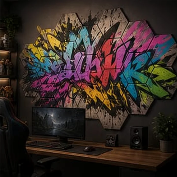 Colorful graffiti setup wall
